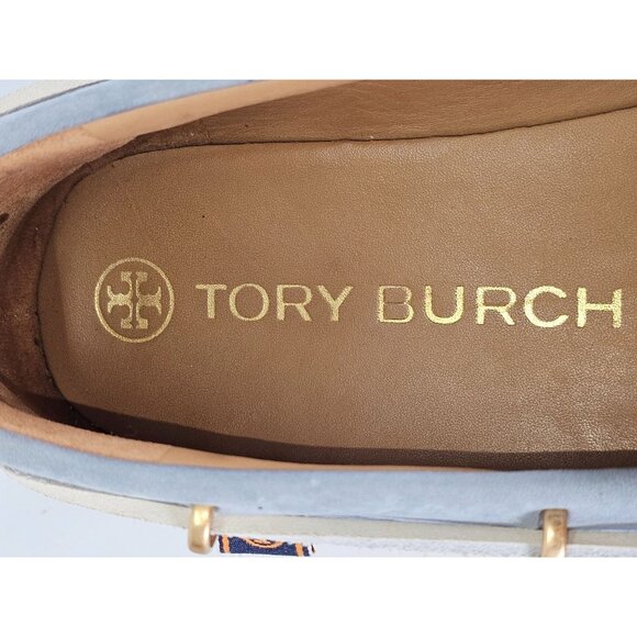 Tory Burch Women's Blue Nubuck Leather Joey Platform Boat Shoes Size 8 241 - Picture 12 of 16